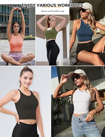 2PCS Crop Tops for Women, High Neck Cropped Tank Tops for Women Sleeveless Camisole Athletic Yoga Workout Tops Shirt