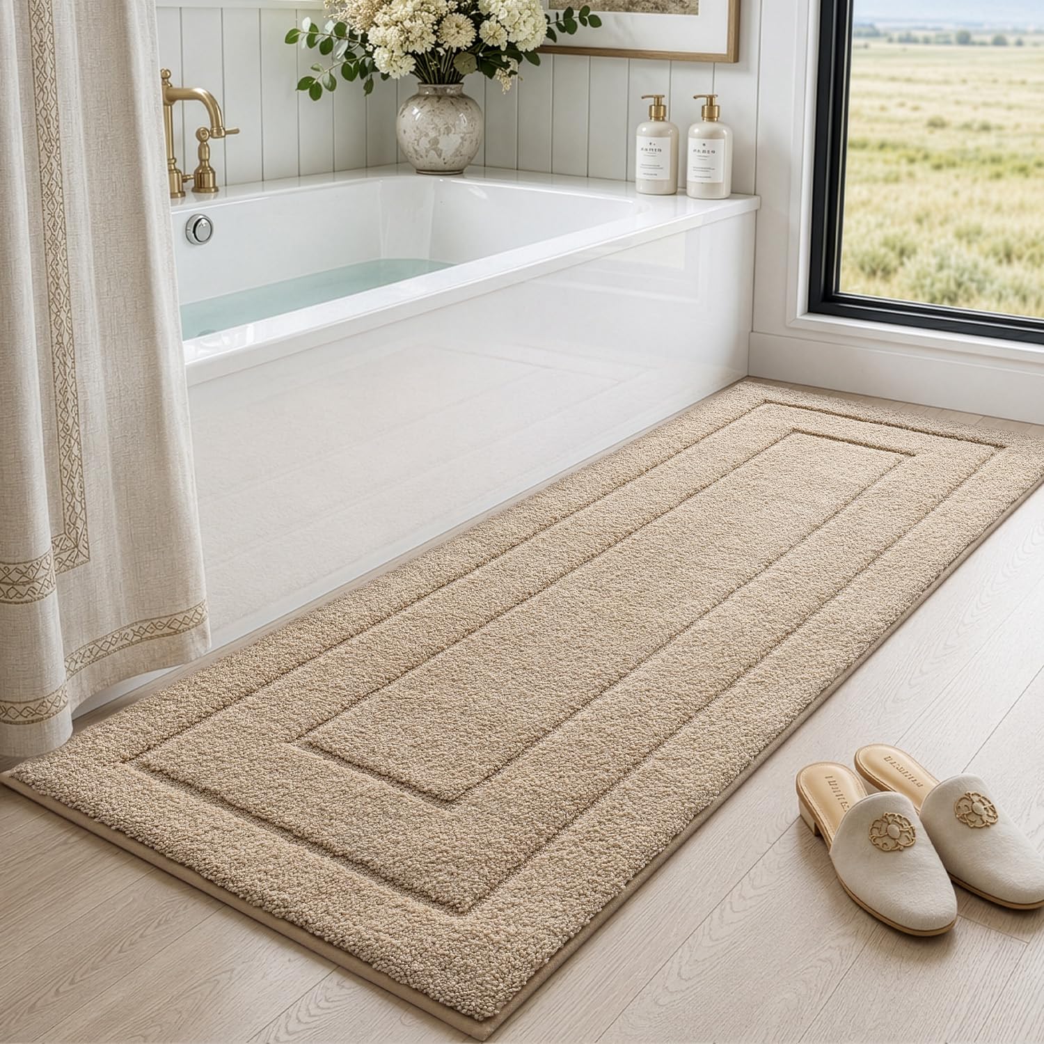 DEXI Bath Mat Non Slip Soft Microfiber Beige 60x150cm