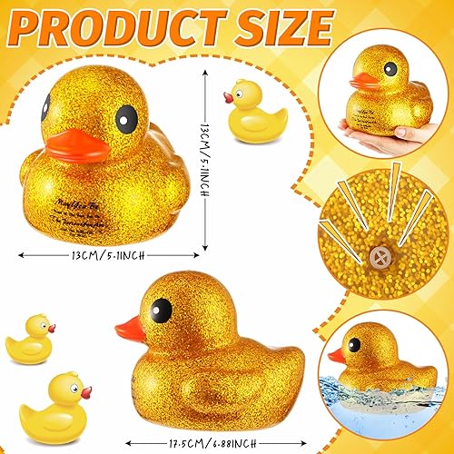 Miniatura 2 de Pato gigante de goma con purpurina de 6.89 pulgadas, pato de goma con purpurina grande, juguete de baño con sonido chirriante para baby shower,