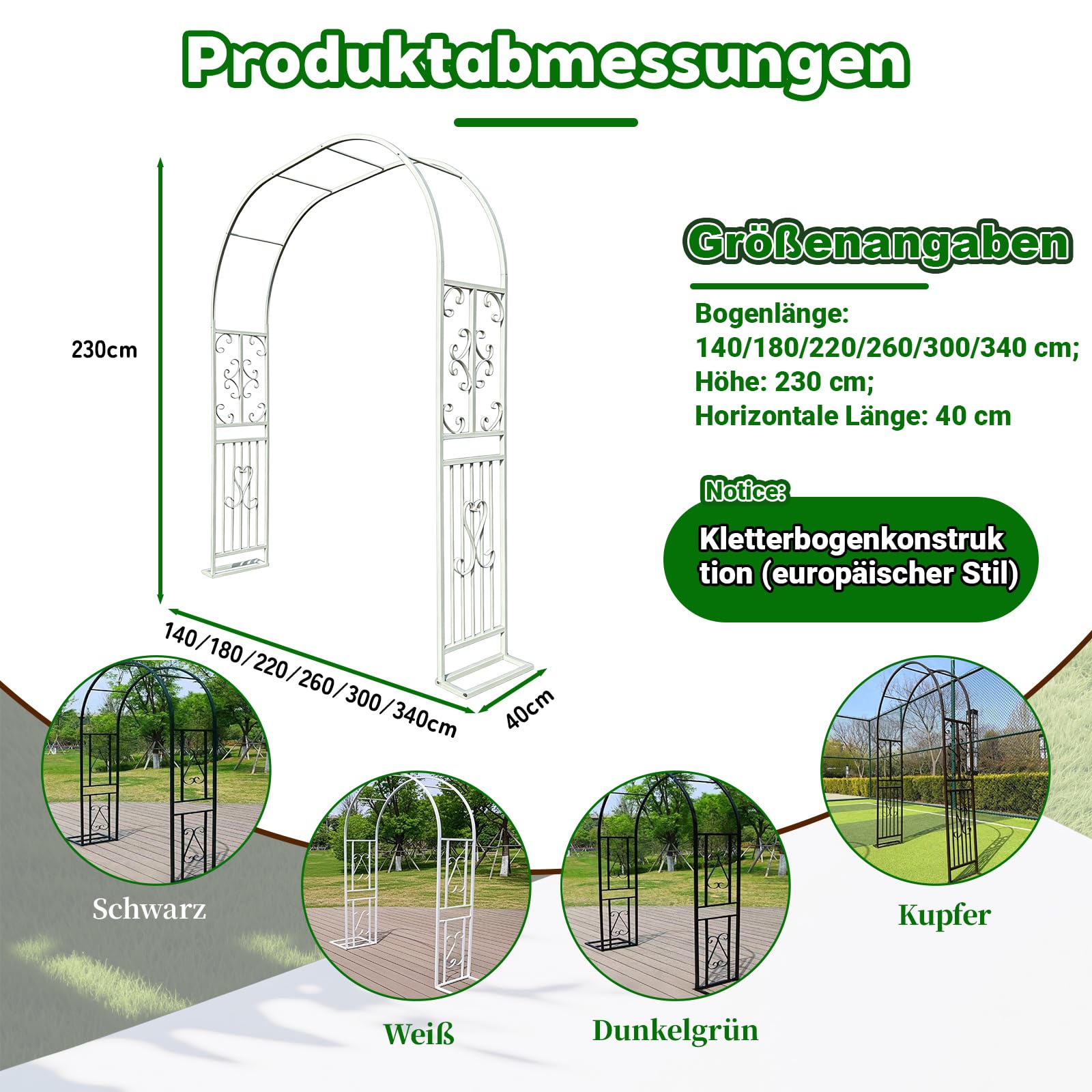 Rosenbogen,Gartenbogen aus Metall,Garten Dekoration mit Sockel, Tragbarer Blumengirlanden Rahmen für Party, Hochzeitsdekoration Outdoor(L180xW40xH230cm)