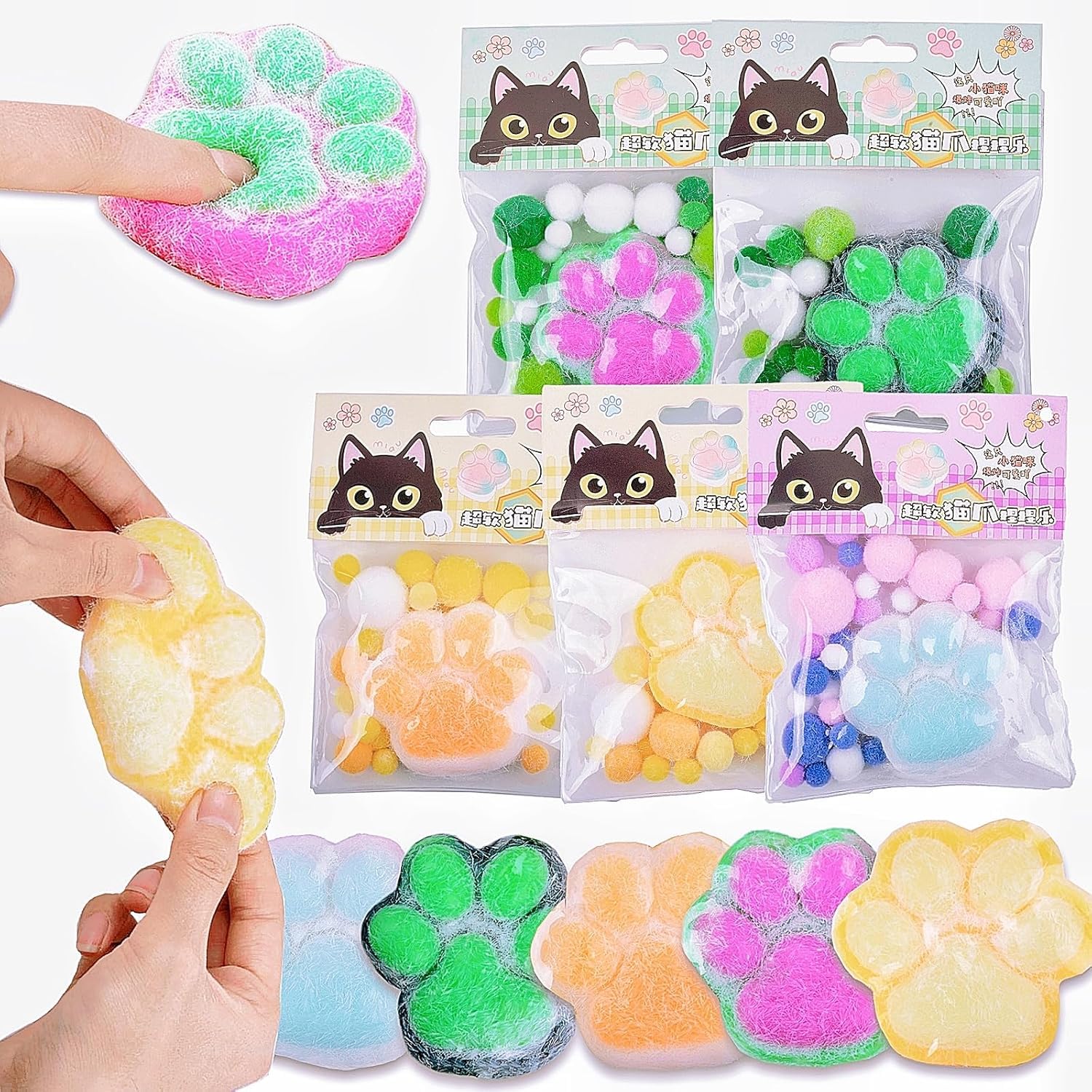 5Pack Taba Squishy Cat Paw,Squishy Toys for Adults & Kids,Cute Soft Squeeze Fidget Toys for Stress Relief