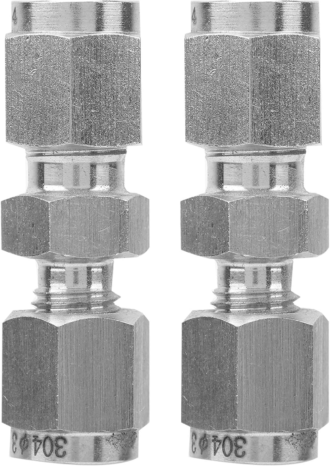 4Pcs Compression Tube Adapter 304 Stainless Steel Double Ferrule Straight Reducer Union, Leak Proof Fitting for Water Air Oil Pipes (F3/F4)