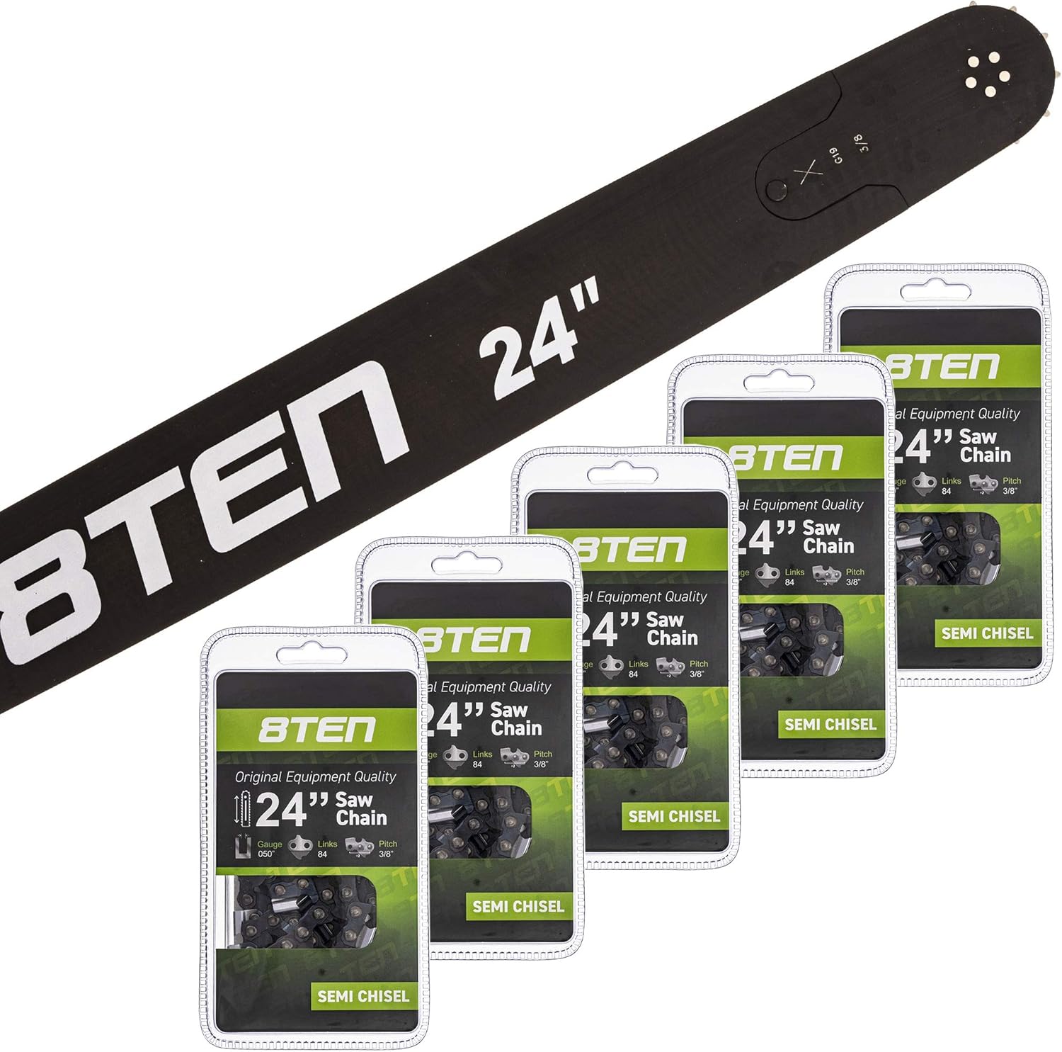 8TEN Chainsaw Guide Bar and 5 Chains For Stihl MS 046 310 440 461 3003 000 8830 24 inch .050 .375 84DL