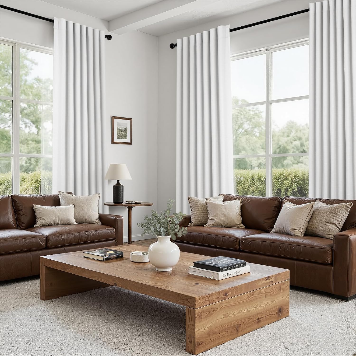 Topfinel Snow White Linen Blackout 120 Inch Curtains for Large Living Room 2 Panels Set Back Tab Drapes Farmhouse Thermal Insulated Full Black Out Curtains 120 Length High Ceiling to Floor 52Wx120L image 3