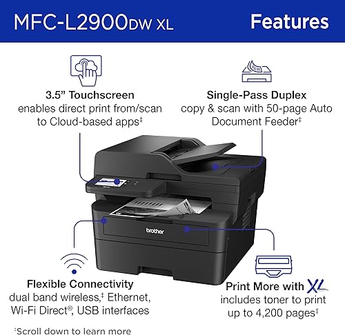Miniatura 3 de Brother MFC-L2900DW XL Impresora láser compacta monocromática inalámbrica todo en uno con copia y escaneo dúplex, fax, blanco y negro Incluye