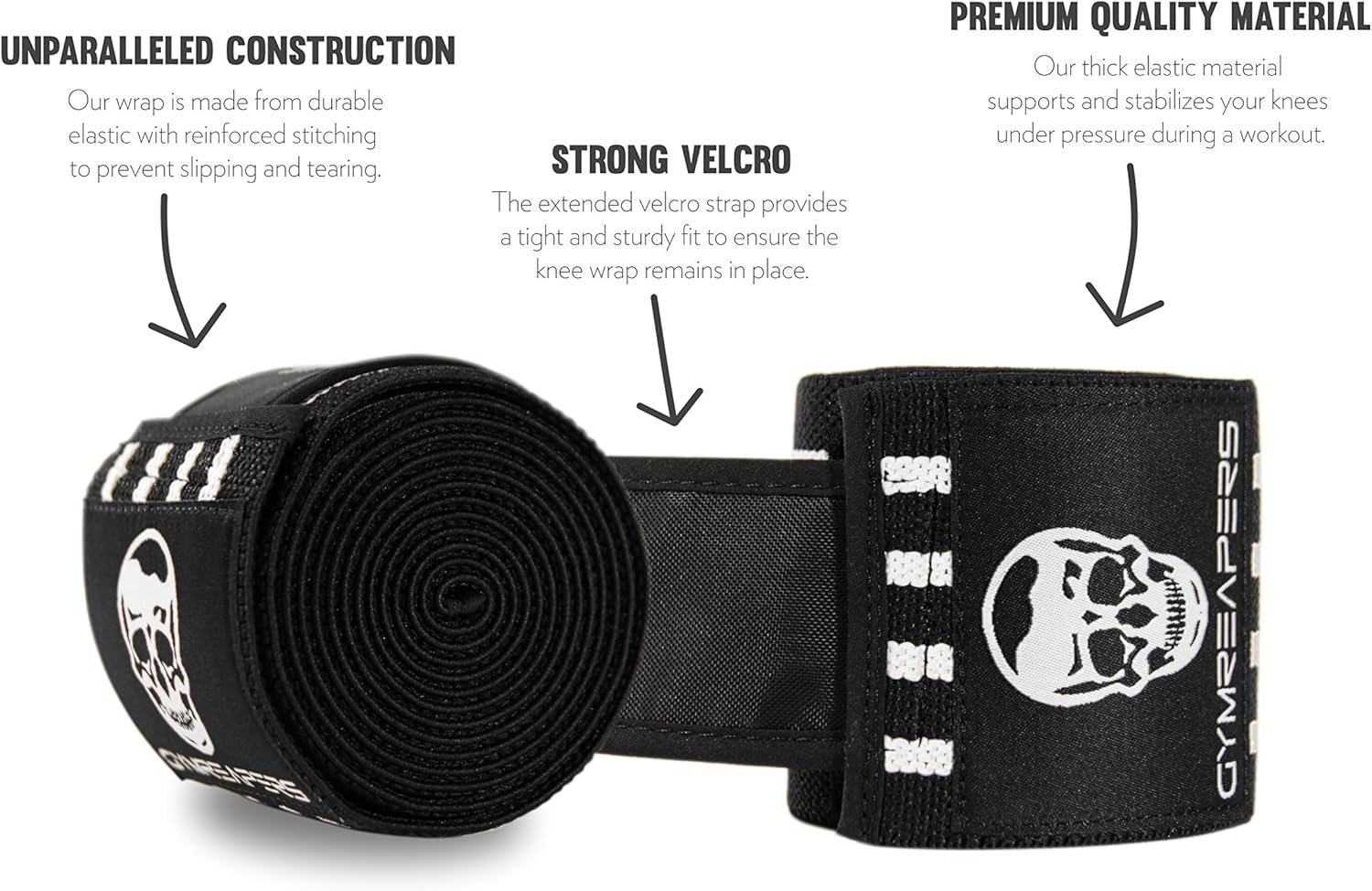 Featured Product Knee Wraps (Pair) With Strap for Squats, Weightlifting, Powerlifting, Leg Press, and Cross Training - Flexible 72 inch Knee Wraps for Squatting - For Men & Women