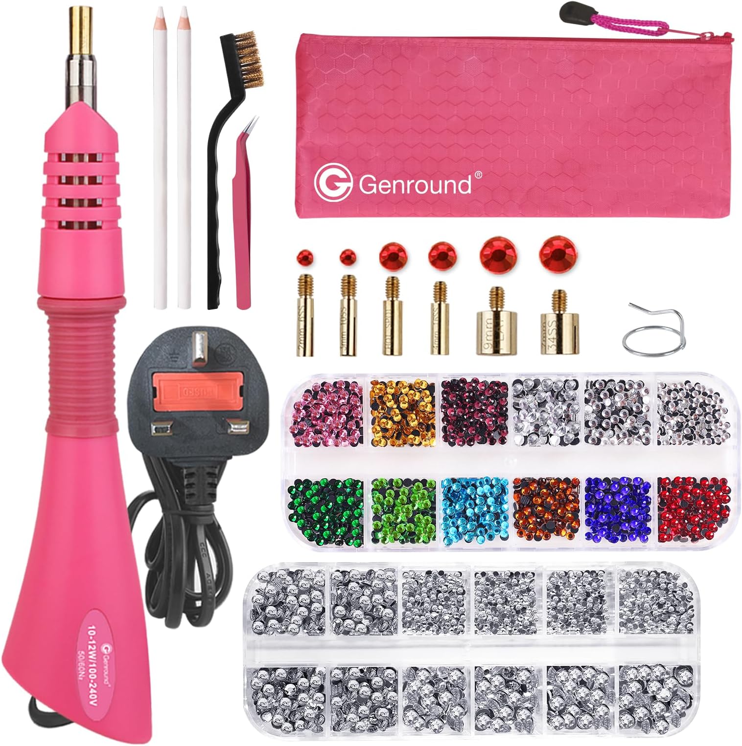 Hotfix Applicator Tools, Iron-on Hotfix Rhinestone Wand Tool Set with 2 x Flat Back Gems Round Crystal Rhinestones Bedazzler Kits Jewel Hot Fix Applicator, Professional Designed