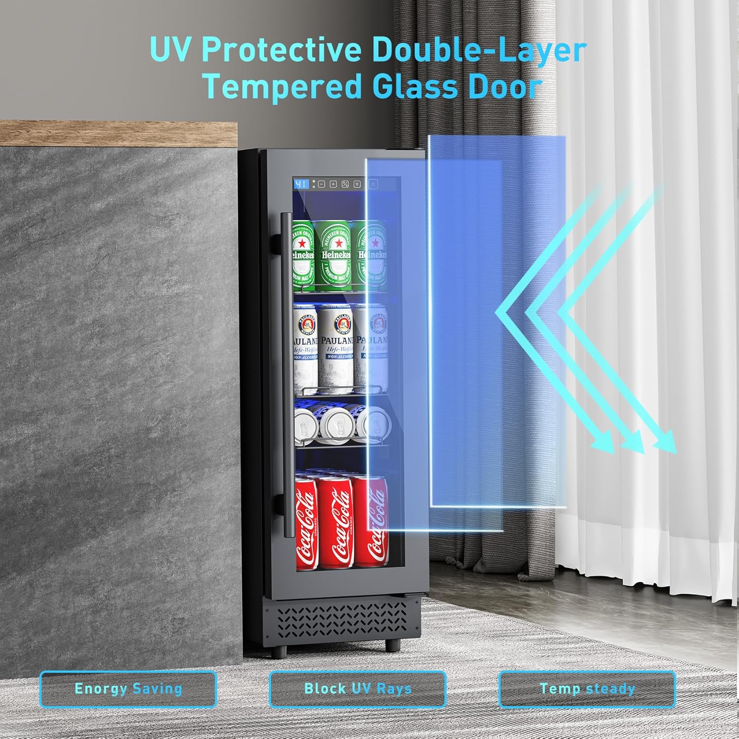 Vushine Beverage Refrigerator UV-Blocking Thermal Glass Door