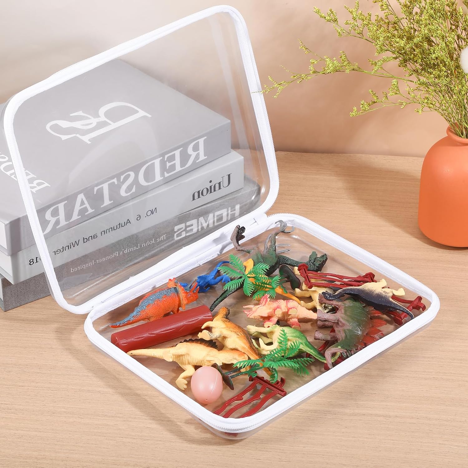 4 Pack Clear Hard Shell Zipper Case, 8×9" Plastic Clear Storage Zipper Case, Transparent Waterproof Hard Pouches for Makeup Cosmetic Snacks Building Blocks Puzzles Doll Storage Cases, White Black,M