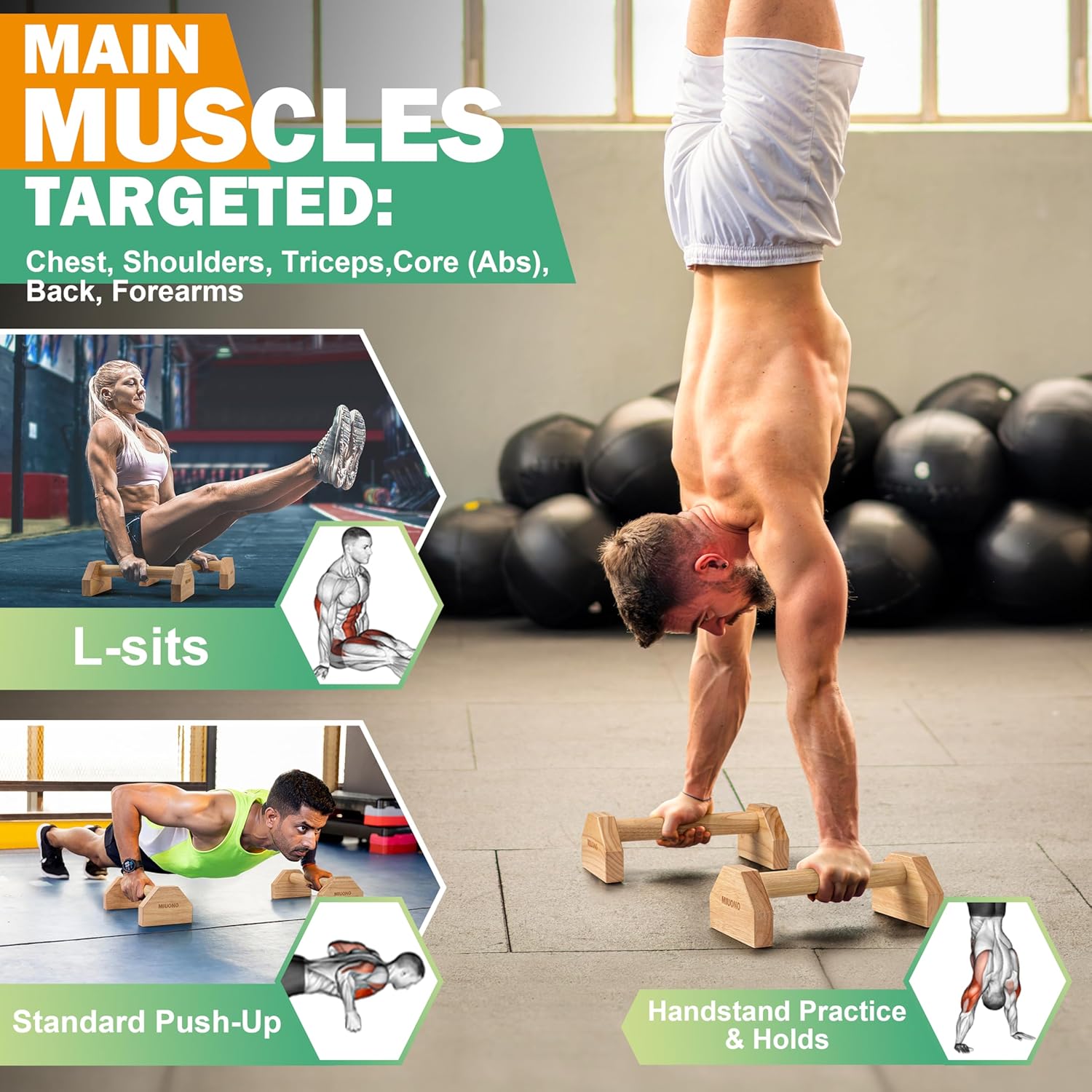 Slant Board for Calf Stretching, Professional Workout with Larger Board Capability and Parallettes Push Up Bar for Floor Dip Workout and Strength Training Bundle