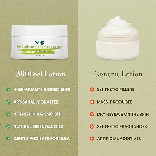 Miniatura 6 de 360Feel Loción corporal de pepino y melón, aceite de coco y oliva hidratante, fórmula no grasa, suave para pieles sensibles, infundida con aceites