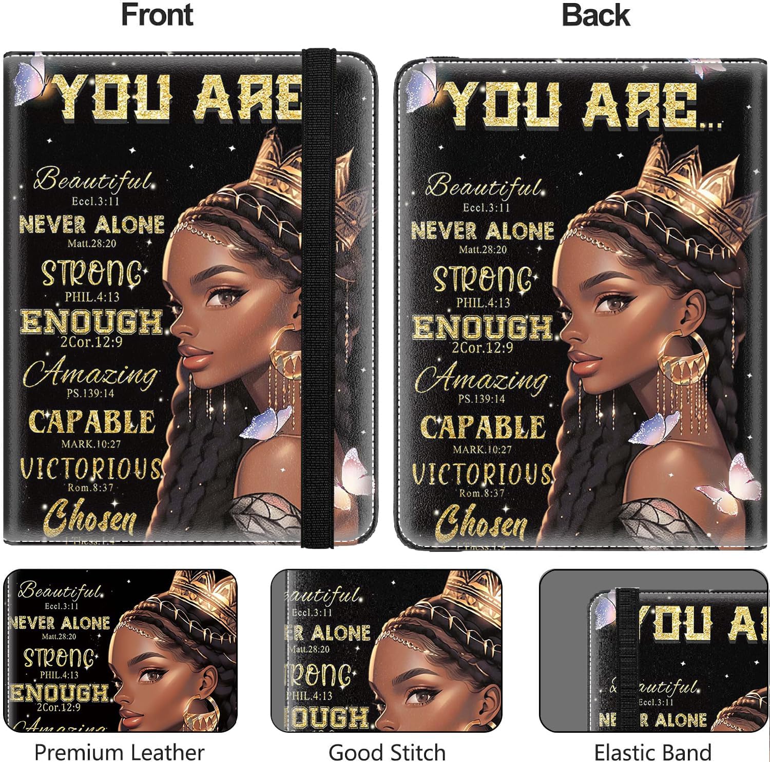 Passport Cover for Women & Men with RFID Blocking, Waterproof Passport Wallet and Luggage Tag Set，PU Leather Travel Documents Organizer, Passport Holder，Inspirational Quotes Girl Queen image 3