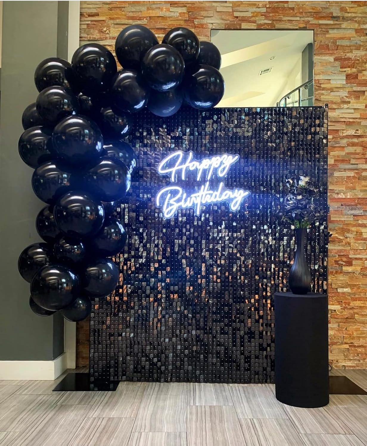 Interlocking Sequin Wall Panels (24 Panels) - Shimmer Wall, Events & Advertising Signs (Mirror Black)