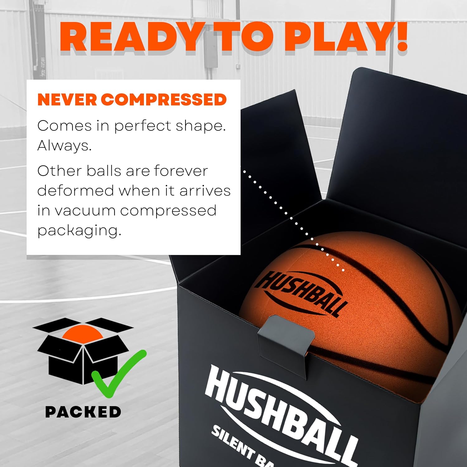 Silent Basketball Size 7 (29.5") Ready to Play - Grooved Airless Indoor Basketball for Quiet Dribbling - PRO PU Foam Ball - Not Vaccum Packaged - Real Feel