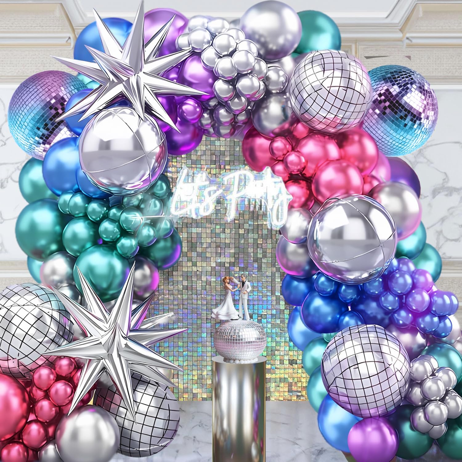 Disco Ball Balloon Garland Arch Kit, 80s 90s Balloon Decorations, Disco Ball Party Decorations for 80s 90s Hip Hop Party (Disco Metallic)