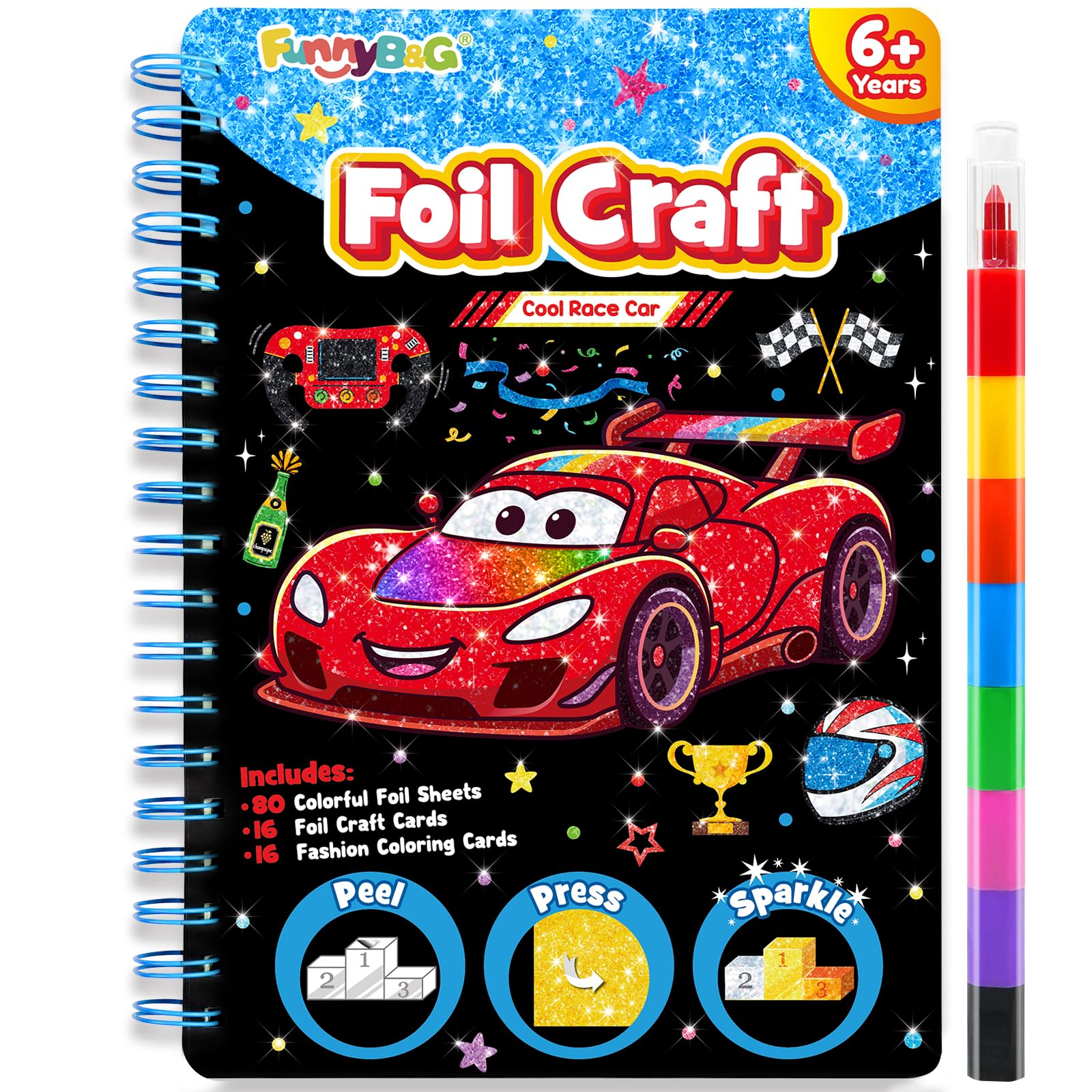 FUNNYB&amp;G Foil Art Craft Kit for Kids,Birthday Gift Toy for Boys (Race Car)