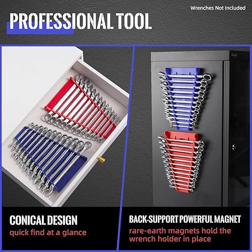 Miniatura 7 de Reniteco Paquete de 4 organizadores magnéticos para llaves, bandejas de herramientas con soporte de llave de ABS, 48 ranuras de almacenamiento de