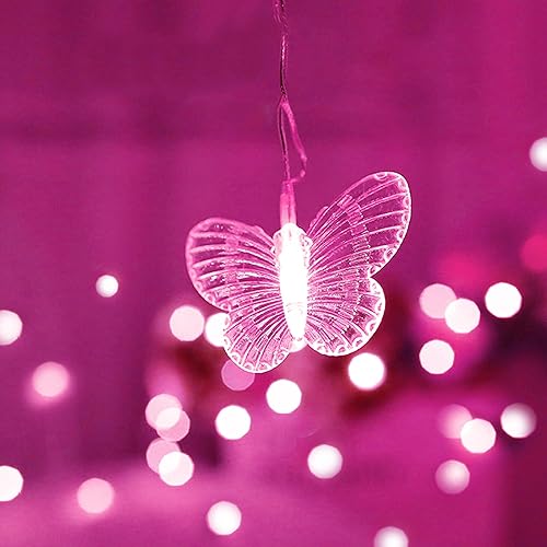 Miniatura 7 de Decorman Luces de cortina de mariposas, 13 pies, 96 luces LED USB para ventana, 16 mariposas, 8 modos, luciérnaga, temporizador, luces con control