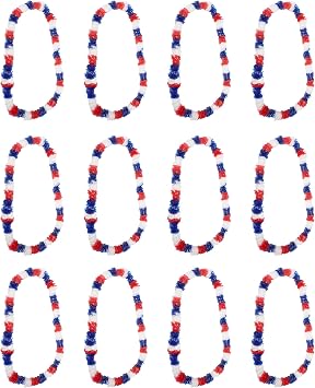 Windy City Novelties Patriotic Red, White & Blue Hawaiian Leis 12-Pack 36 Flower Necklaces for 4th of July & Summer Parties