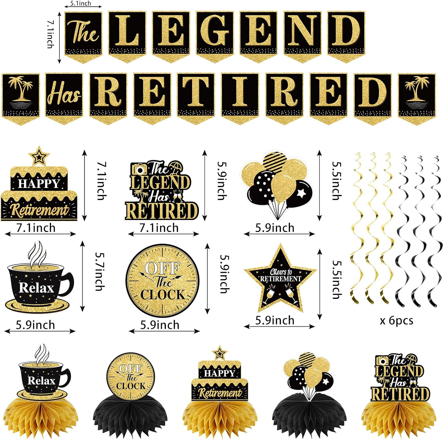 Retirement Party Decorations for Men Happy Retirement Party Supplies Kit | Black Gold The Legend Has Retired Banner Backdrop Sash Table Centerpieces Hanging Swirls Pompoms 20PCS