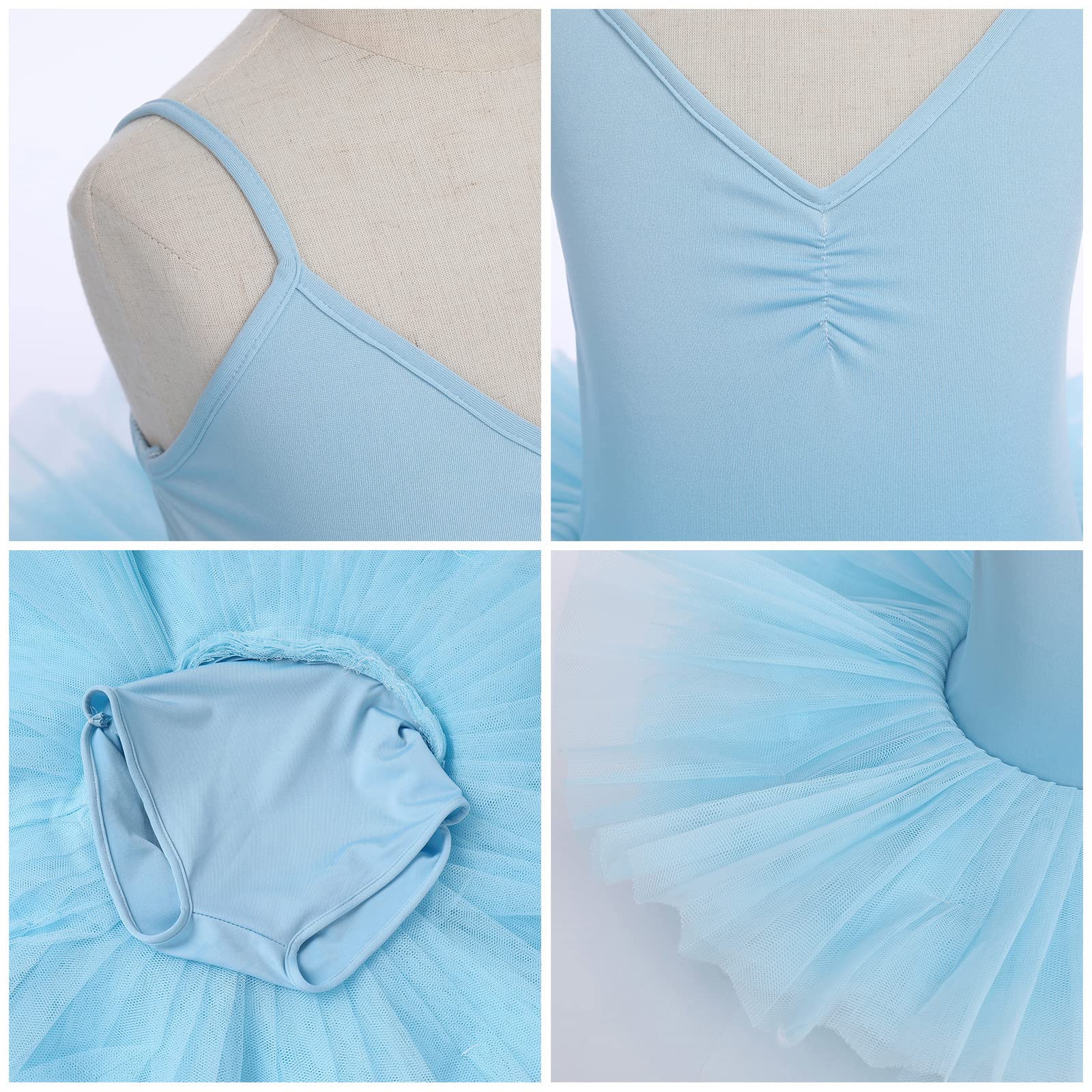 IBAKOM Swan Lake Robe tutu de danse sans manches avec col en V et bretelles spaghetti pour fille