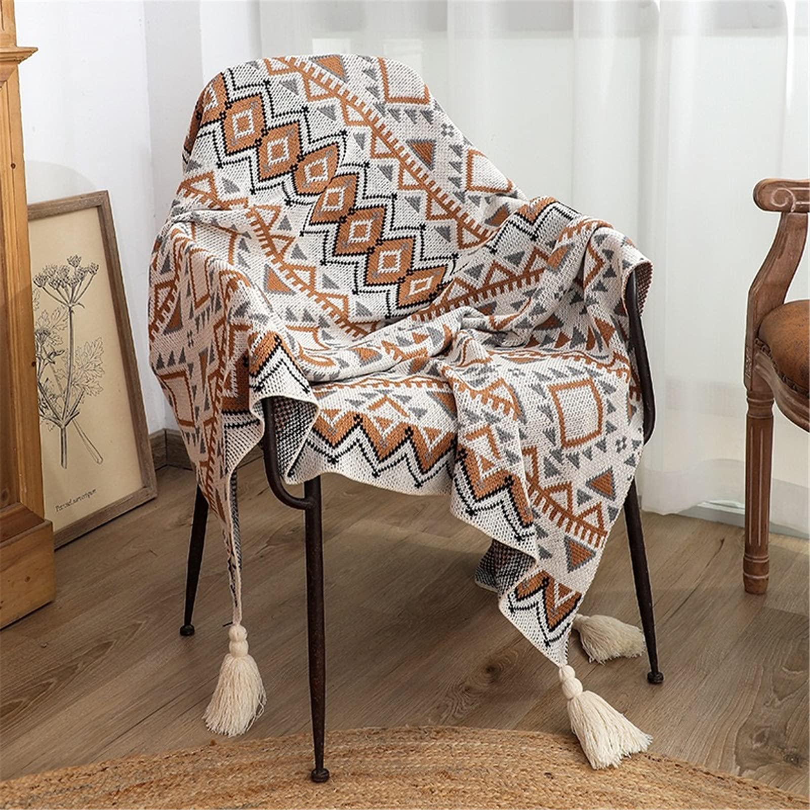 SWECOMZE Boho Wohndecke Weich Strick Quaste Kuscheldecke Sofadecke Schlafdecke Decke (130 x 170 cm)