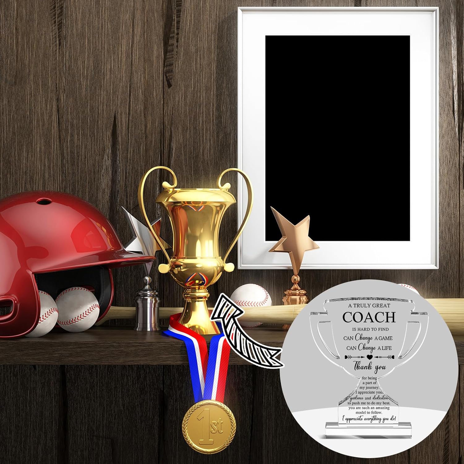 Yousoontic Valentines Coach Gifts Thank You Gifts for Softball Coach Women Men Acrylic Trophy Plaque Appreciation Football Soccer Baseball Gift Table Decor - Image 2
