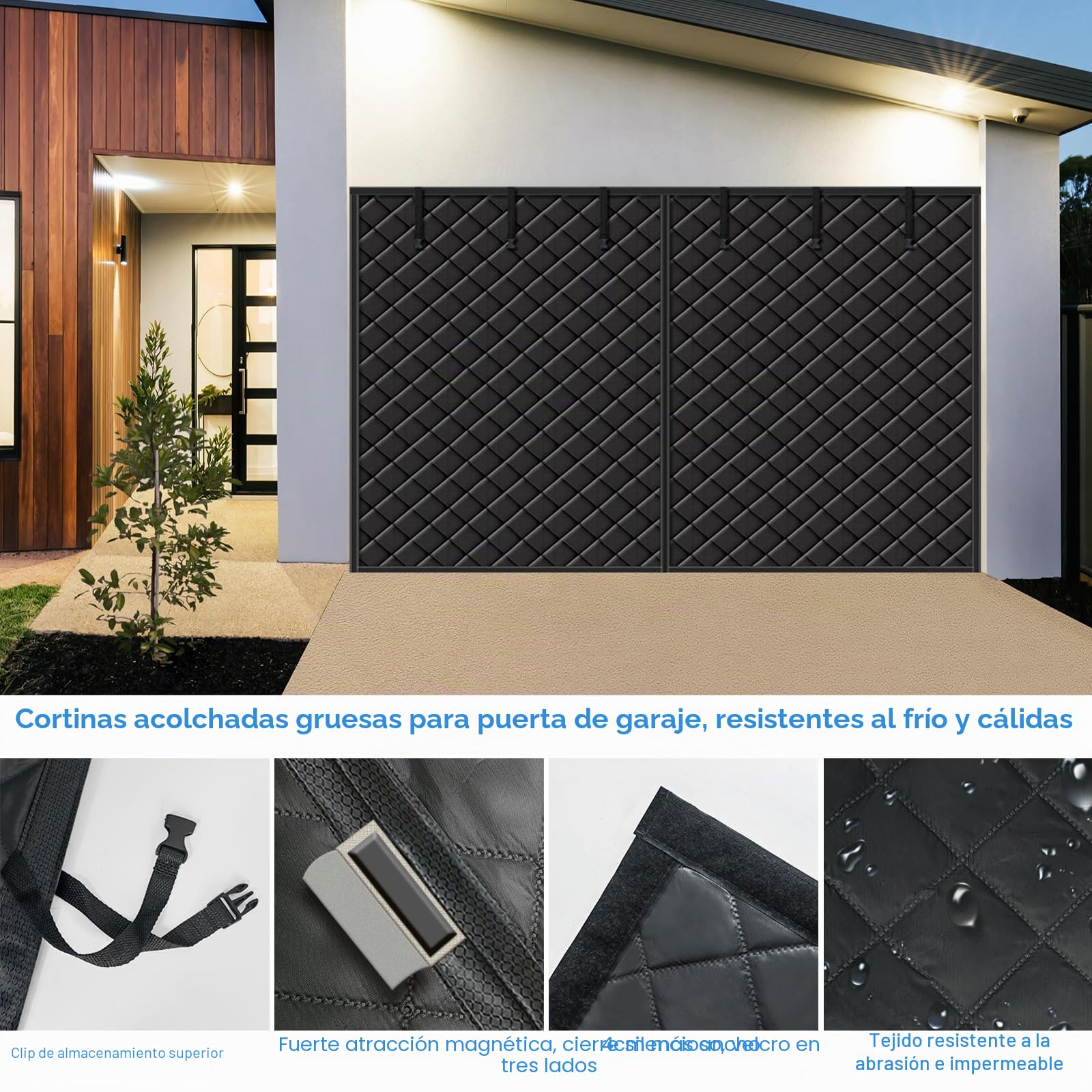 Cortina magnética para puerta de garaje con aislamiento térmico, resistente al frío y al agua, tela Oxford, cubierta de aislamiento para la pantalla de la puerta