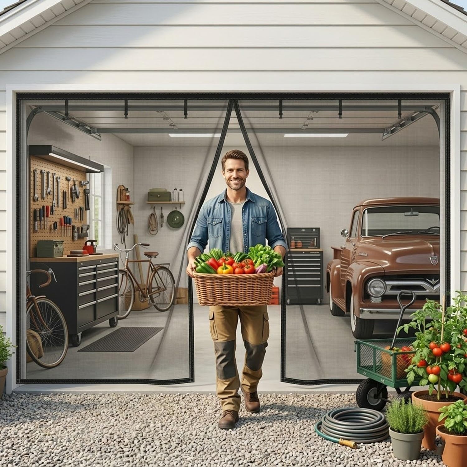 Moustiquaire de porte de garage magnétique pour aérer votre atelier sans insectes