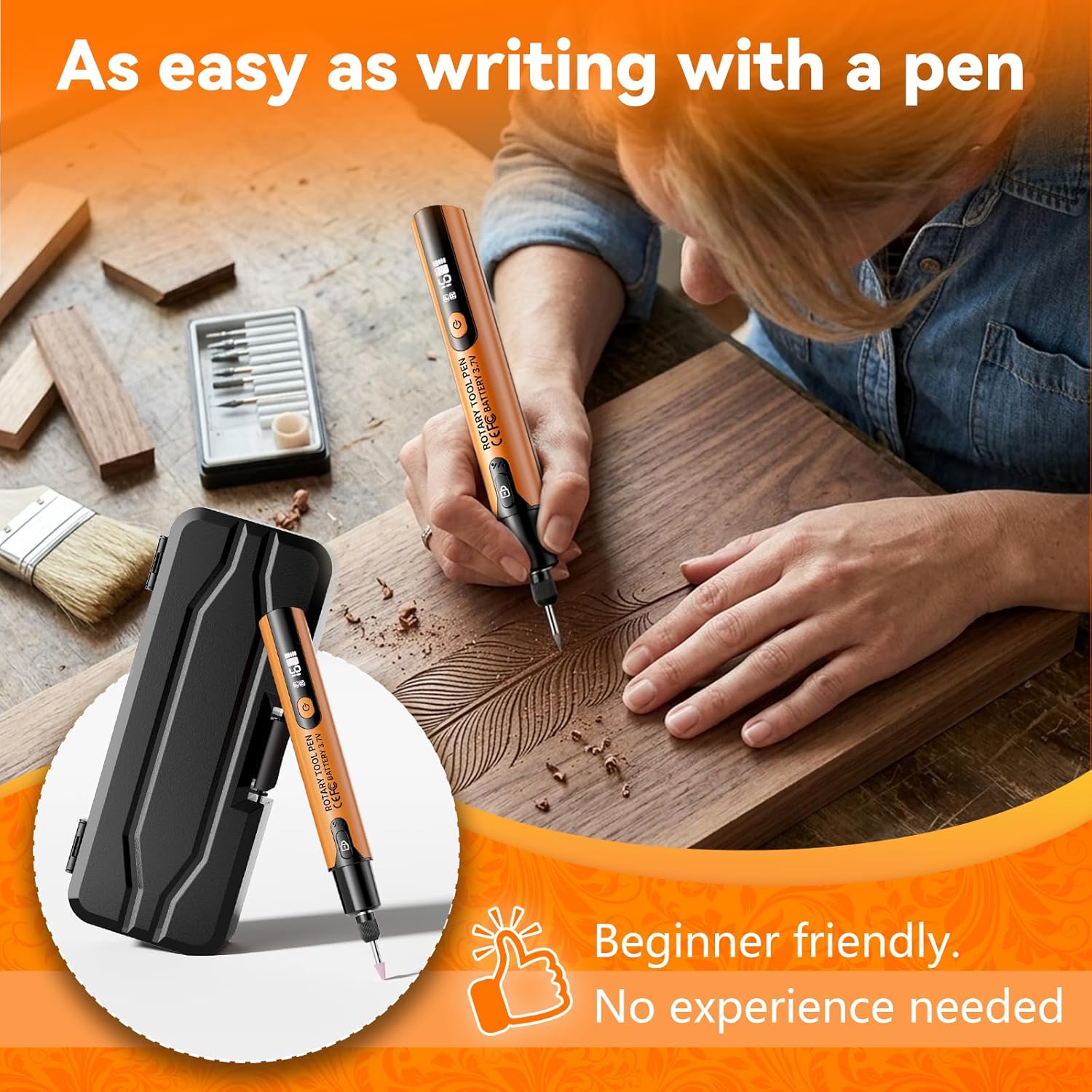 Engraving Pen for Metal, Wood, Glass & Plastic, Electric Engraver Tool for DIY Crafts, Personalized Art & Etching, Gift Ideas for Teens, Women & Adults (Orange)