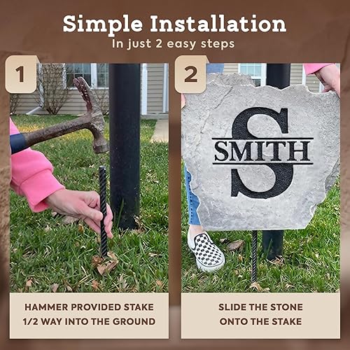 Miniatura 6 de Personalized Monogram Letter & Address Landscape Rock - Garden Rock - Greystone Color - Engraved - 15 W x 15 H