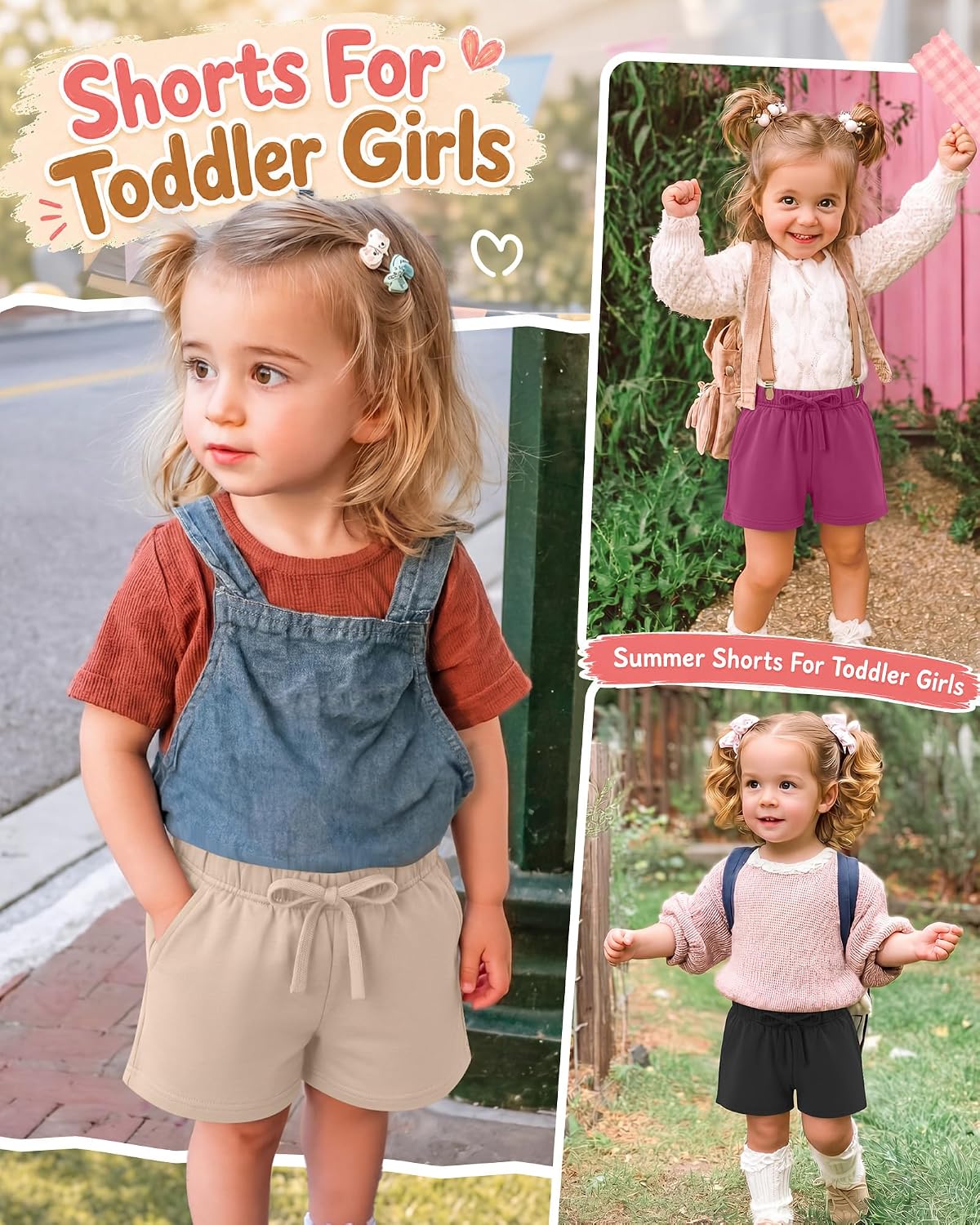 3 Pack Toddler Girls Shorts Baby Summer Athletic Shorts Infant Casual Soft Drawstring Clothes with Pockets