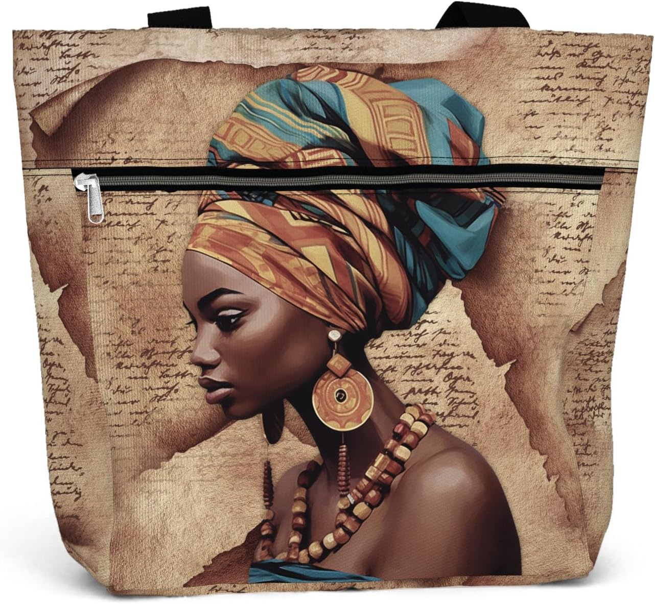 84hoods Large Waterproof Tote Bag with Pockets and Zipper. Shoulder Bag for Women. Africa Gift for African American.