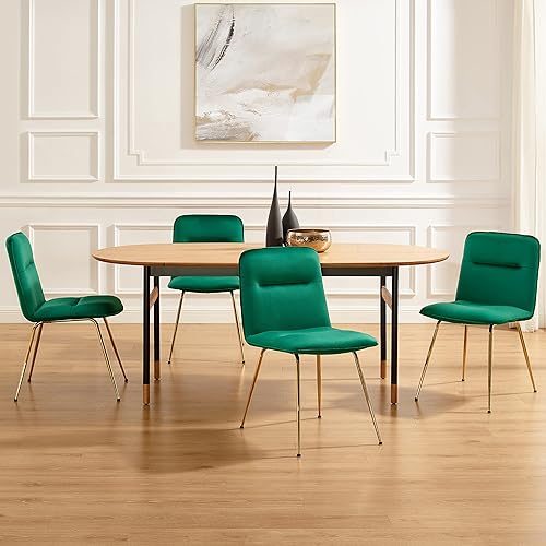 Miniatura 2 de Art Leon Juego de 4 sillas de comedor tapizadas de terciopelo, modernas sillas laterales sin brazos con patas de metal dorado para cocina, sala de