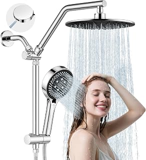 Dual Shower Head with Handheld Combo High Pressure Chrome,Slide Bar