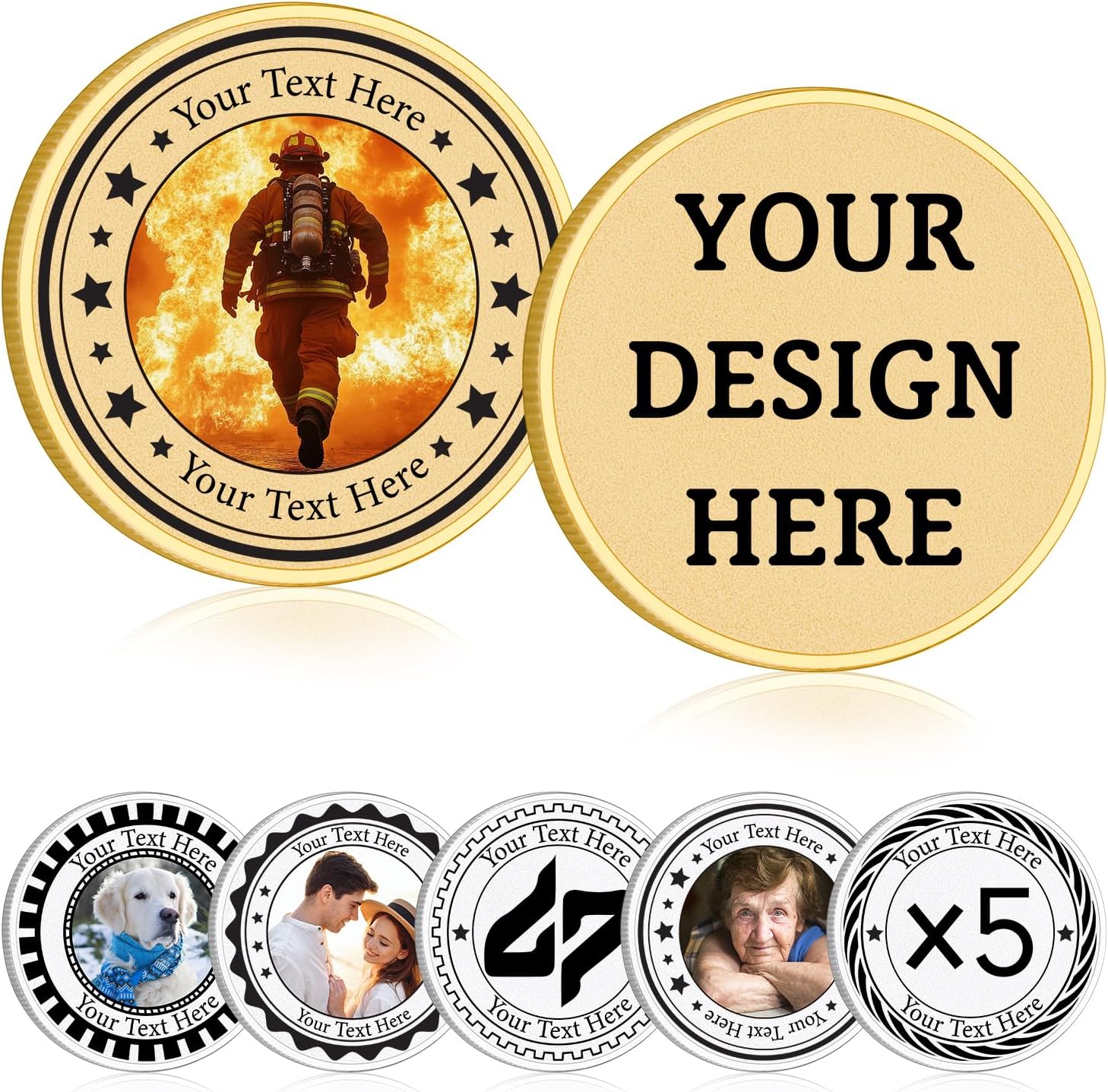 Custom Challenge Coins Bulk Personalized Coin with Logo Pictures, Custom Commemorative Coins, Memorial Gifts for Men Women, Customized Coin for Company Military Family, Thank You Gifts Bulk (5)