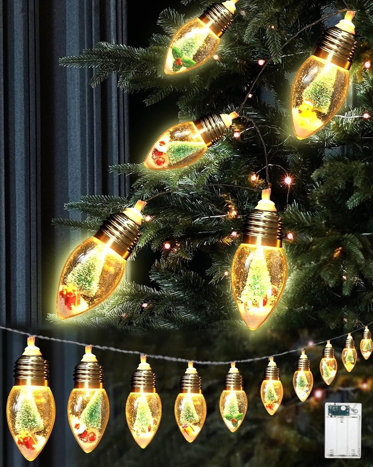6.6ft Christmas Tree Snow Globe String Lights for Indoor