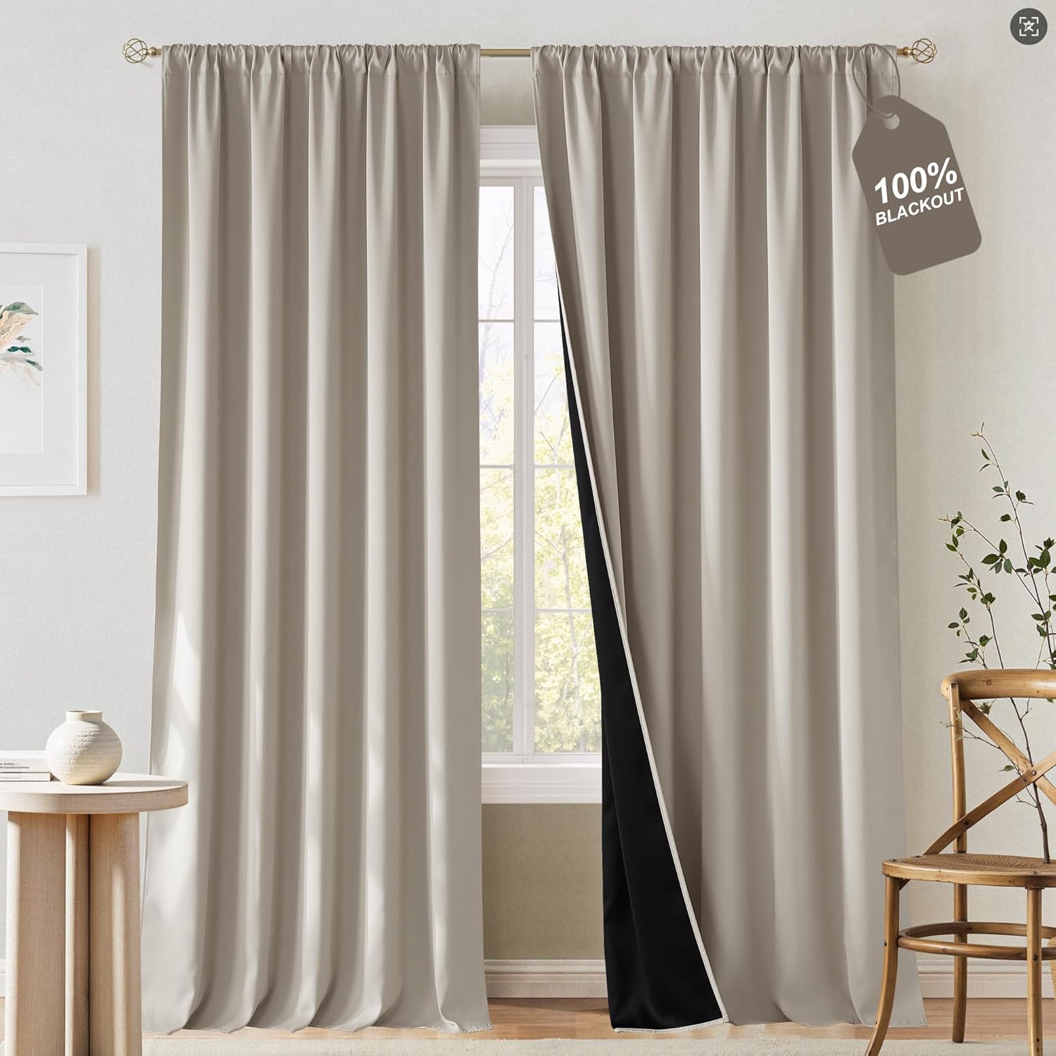 NICETOWN 100% Blackout Curtains 96 inches, Rod Pocket Thermal Insulated Window Treatment Sound Reducing for Living Room, Greyish White, W52 x L96, 2 Panels