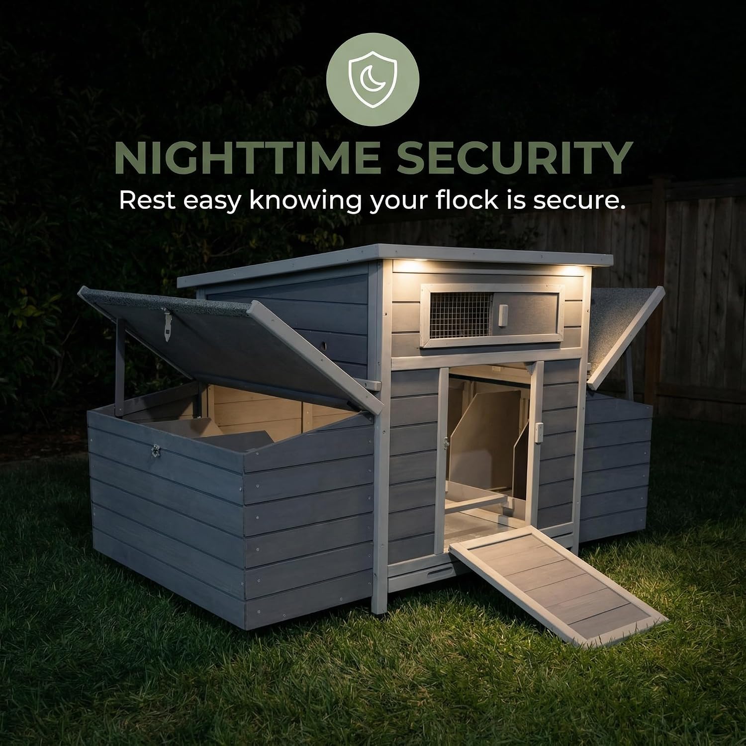 57.3'' Extra-Large Outdoor Wooden Chicken Coop with 2 Side Nesting Boxes, Weatherproof Hen House with Ventilation & Secure Latches, Poultry Cage for 6-8 Chickens, Dark Gray