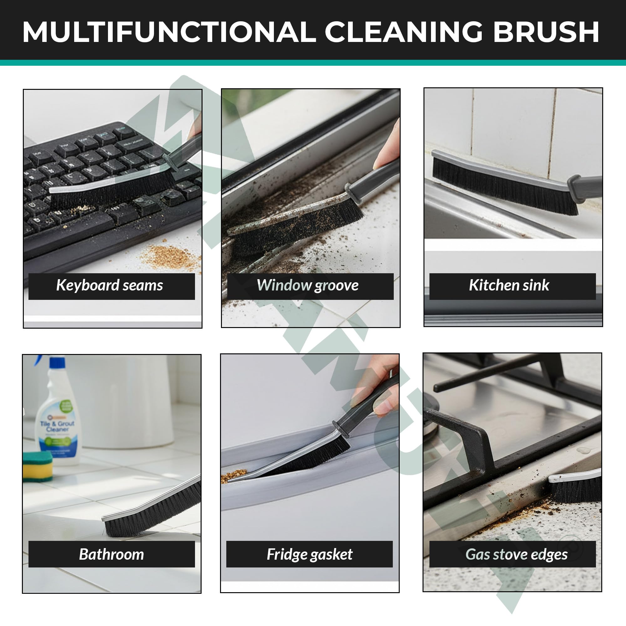 NAMUVA Hard Bristle Crevice Cleaning Brush - Multipurpose Gap Scrubber for Kitchen, Bathroom, Window Tracks, Grout & Tile | Household Corner Cleaning Tool (5 Set Brushes) 2