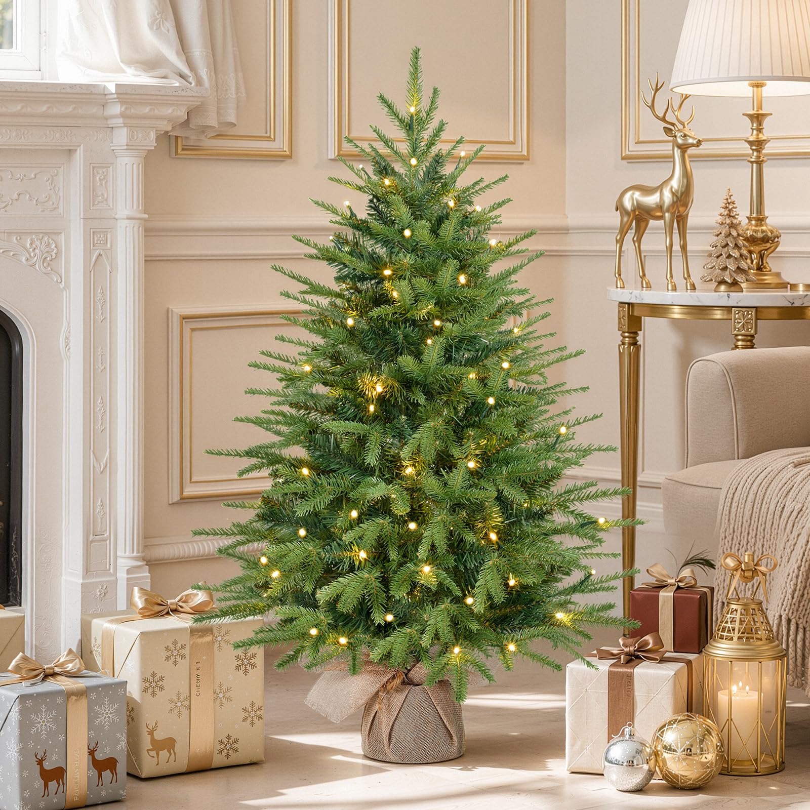 Alupssuc 3ft Prelit Artificial Mini Christmas Tree for Tabletop Desk Decor