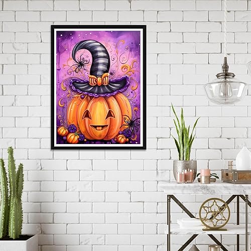 Miniatura 4 de Wergund - Pintura de diamantes de imitación de calabaza de Halloween, kits de pintura de diamantes para adultos y niños, bordado de diamantes de