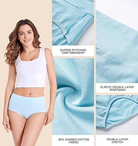 Miniatura 5 de youlehe Ropa interior de algodón para mujer, de cintura alta, cobertura completa, suave, transpirable