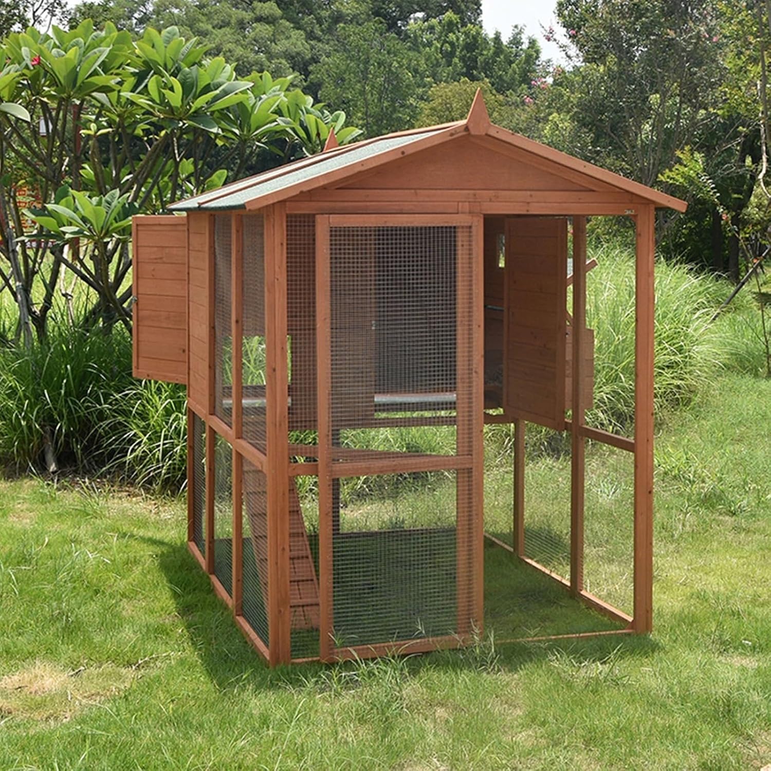 2-Story Bunny Cage, Indoor and Outdoor Rabbit Hutch with Waterproof Roof, Wooden Large Poultry Cage for Chicken Duck Guinea Pig,