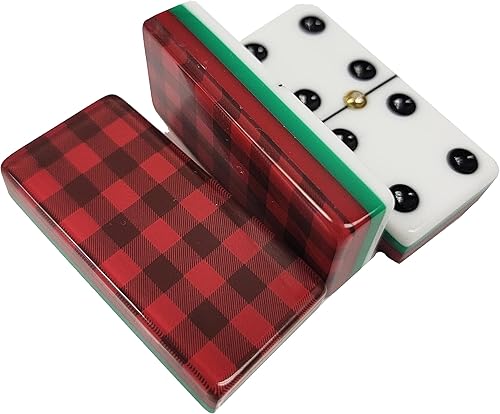 Miniatura 4 de Marion & Co. Domino Double 6 Plaid 4 capas Acrílico con centro Spinner en bolsa de terciopelo