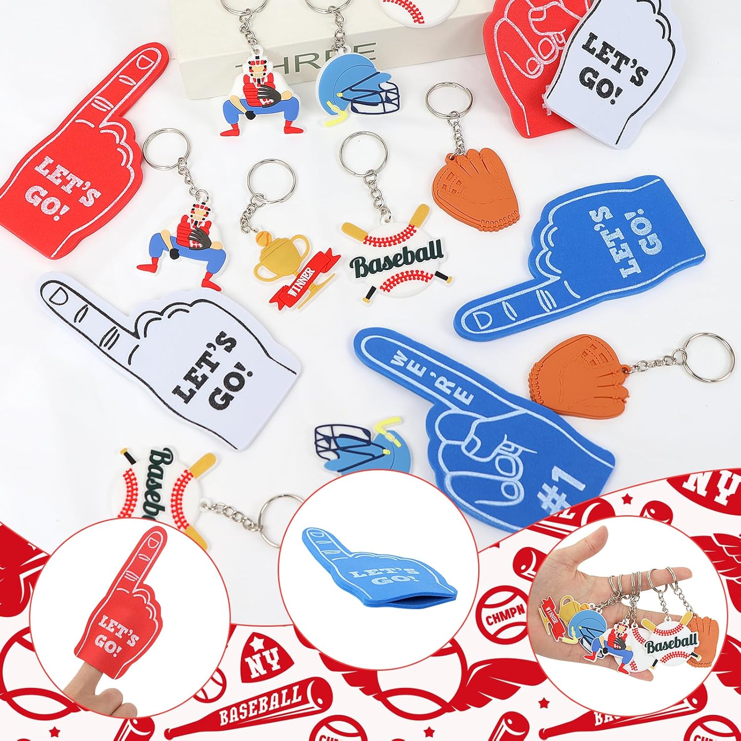 98pcs Baseball Party Favors Baseball Themed Birthday Party Supplies Baseball Birthday Decorations with 12 Set Baseball Goodie Bag Silicone Bracelets Ball Keychain Sticker Mini Foam Fingers - Image 4