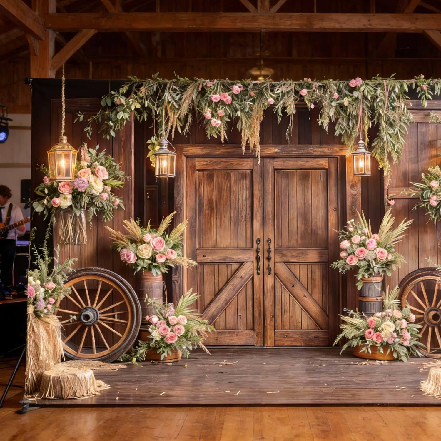 Barn Door Backdrop for Photography Western Cowboy Backdrop Wild West Theme Background Rustic Cowgirl Party Banner for Farm Rodeo Wedding Birthday Party Photo Shoot Supplies, 10X8 Ft image 4