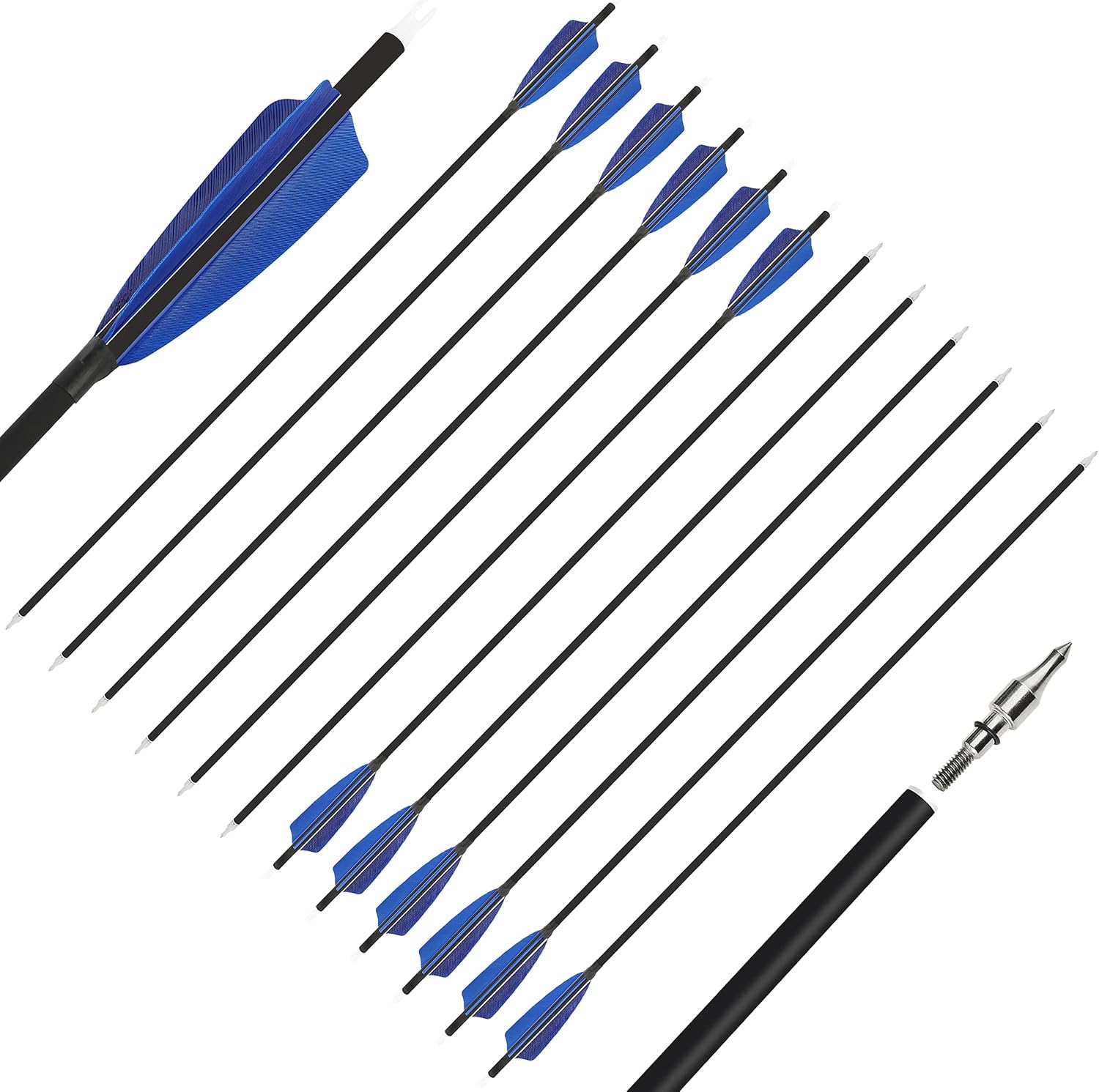 Archery Carbon Arrow Spine 500 Hunting Target Practice Arrows 28 30 31 Inch with Removable Tips for Compound & Recurve Bow 6/12PCS
