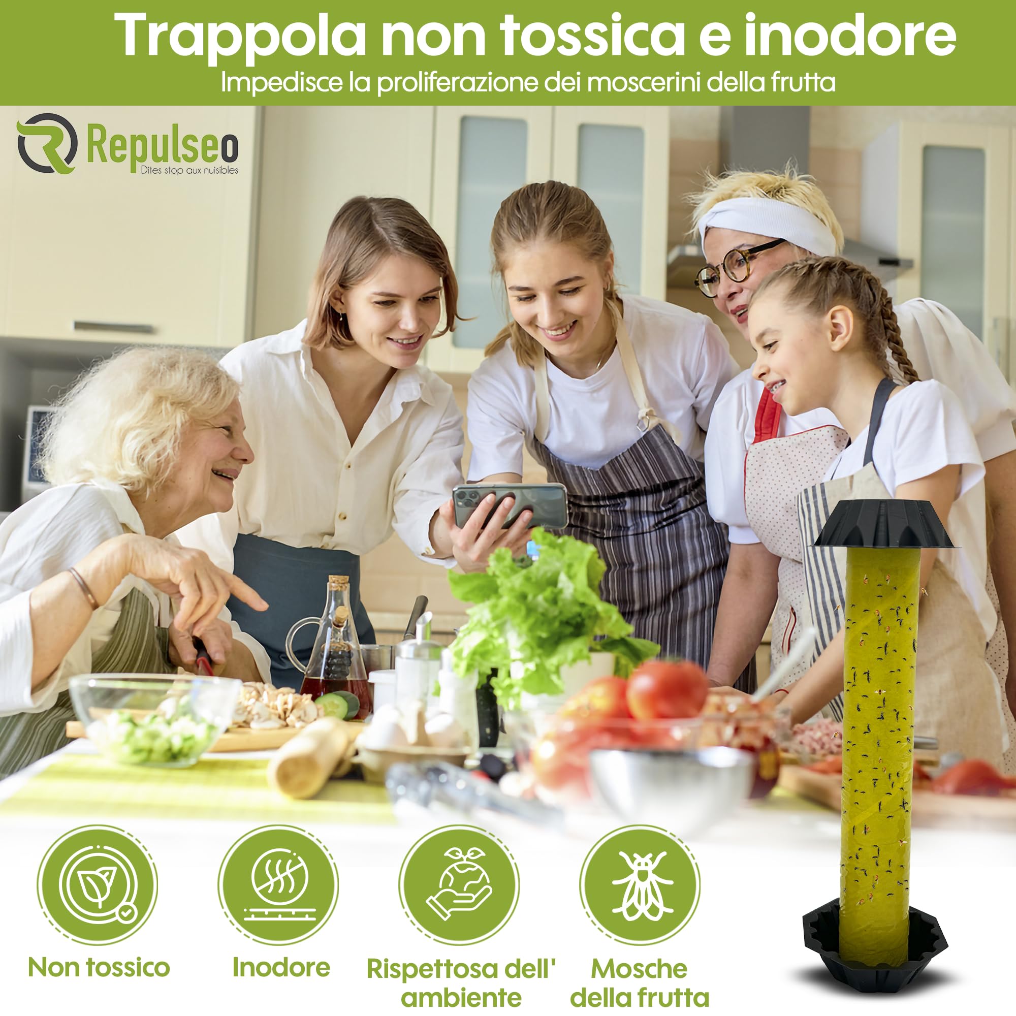 Trappola per Mosche dei Frutti ✯Made in UE✯, Anti Moscherini Interno, Attrape Moscherini Cucina, Piega Moscherini e Mosche dei Frutti Interno [Rimedio Naturale e senza Insetticida]