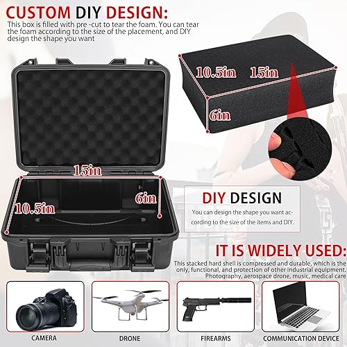 Miniatura 11 de Estuche de transporte duro impermeable, caja de almacenamiento a prueba de golpes con espuma personalizable, caja de herramientas protectora